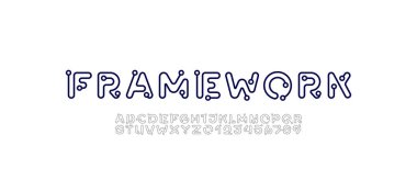 Dijital alfabe yazı tipi, yüzükler, harfler ve numaralar bilim tarzında, vektör illüstrasyonu 10EPS.