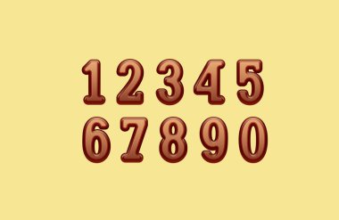 3D sayılar, çikolatalı stil, vektör illüstrasyonu 10EPS.