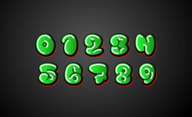 Çizgi film stili graffiti numaraları, modern rakamlar 0-9 arası sokak sanatı stili, vektör illüstrasyonu 10EPS