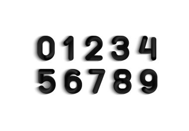 3 boyutlu yumuşak esnek yuvarlak sayılar, 0 'dan 9' a siyah tüp plastik sayılar, vektör illüstrasyon 10EPS