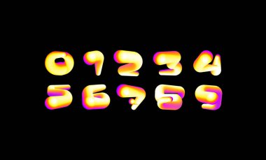 Logo tasarımınız için numaralar, parlak rakamlar 0, 1, 2, 3, 4, 5, 6, 7, 8, 9 graffiti stili, vektör illüstrasyonu 10EPS.