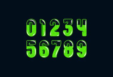 3 boyutlu sayılar, logo dizaynınız için, 0, 1, 2, 3, 4, 5, 6, 7, 8, 9 numaralar alkol mojito stili, vektör illüstrasyonu 10EPS.