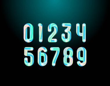 3 boyutlu yumuşak esnek yuvarlak sayılar, 0 'dan 9' a parlak neon renkli plastik sayılar, vektör illüstrasyon 10EPS