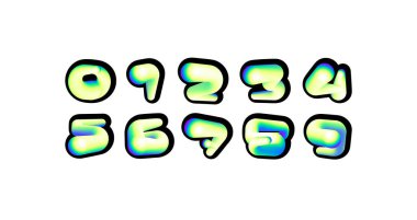 Neon numaraları, 0, 1, 2, 3, 4, 5, 6, 7, 8, 9 graffiti stili, vektör illüstrasyonu 10EPS.