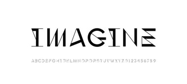 Yazı tipi alfabesi, A 'dan Z' ye siyah harfler ve 0 'dan 9' a rakamlar, vektör illüstrasyonu 10EPS.