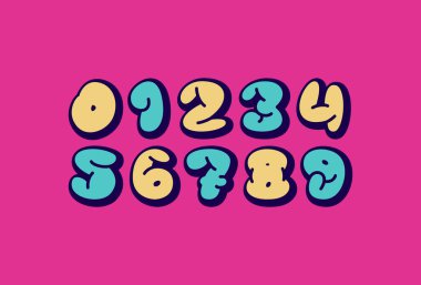Graffiti numaraları, logo dizaynınız için, şişirilebilir sayılar 0, 1, 2, 3, 4, 5, 6, 7, 8, 9, vektör ilüstrasyonu 10.