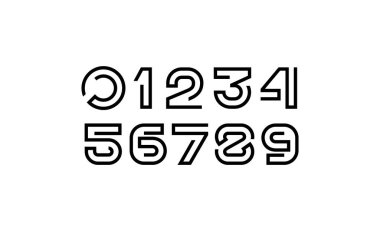 Tekno sayılar kümesi, dijital rakamlar 1,2,3,4,5,7,8,9 segment çizgisinden, vektör illüstrasyon 10EPS