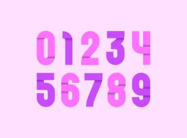Tatil tarzında ayarlanmış pembe sayılar, 0 ile 9 arasında çocuk sanatı tarzında gölgeli rakamlar, 10EPS vektör illüstrasyonu