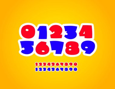 Çocuk numaraları parlak çizgi film tarzında ayarlanmış, 0-9 çocuk sanatları tarzında yapılmış renkli rakamlar, vektör illüstrasyonu 10EPS