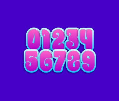 Parlak sayılar, parlak renkli sayılar 0, 1, 2, 3, 4, 5, 6, 7, 8, 9, vektör çizimi 10.
