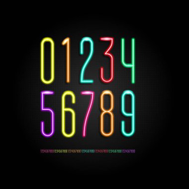 Neon uzun sayılar, aydınlatılmış tarzda yapılmış uzun sayılar, vektör illüstrasyonu 10EPS