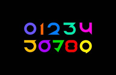 Parlak çizgi film tarzında ayarlanmış renkli sayılar, çocuk sanatı tarzında 0-9 arası renkli sayılar, vektör illüstrasyonu 10EPS