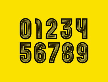 Endüstri tarzında çizgili sayılar, kapak çizgisi tarzında 0 'dan 9' a kadar olan sayılar, vektör illüstrasyonu 10EPS