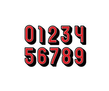 Çocuk numaraları seti 3D biçimi, kırmızı sayılar 0-9, vektör illüstrasyonu 10EPS