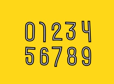 Çizgi film tarzında belirlenmiş çocuk numaraları, çocuk sanatı tarzında 0-9 arası rakamlar, 10EPS vektör illüstrasyonu