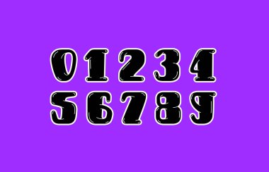 Siyah yuvarlak sayılar, çocuk rakamları 0-9 arası sanat tarzı, vektör illüstrasyonu 10EPS