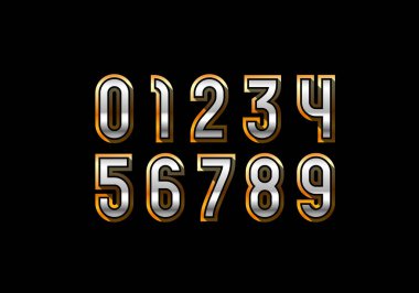 Altın parlak sayılar, çelik paslanmaz stilde yapılmış 3D parlak rakamlar, vektör illüstrasyon 10 EPS