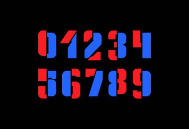 Soyut kaydırılmış sayılar, çok renkli bozuk sayılar kesme efekti, vektör illüstrasyonu 10EPS