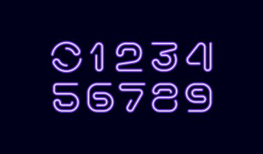 Neon numaraları, çocuk rakamları aydınlatılmış stil, vektör illüstrasyonu 10EPS