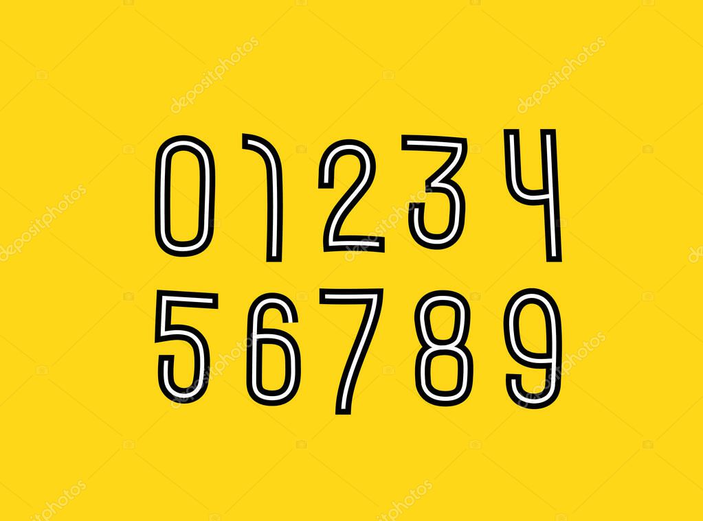 Child numbers set in the cartoon style, numerals 0 to 9 made in kids art style, vector illustration 10EPS