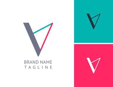 Sanatsal V harfi seti, logo soyut tasarımı için, çok renkli vektör illüstrasyonu 10EPS
