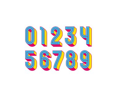 Parlak sayılar seti 3B biçimi, rakamlar 0 'dan 9' a, vektör illüstrasyonu 10EPS