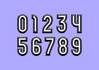 3B yüzey numaraları ayarlandı, yontulmuş bloklarda 0-9 arası eğimli gri sayılar, 10EPS vektör illüstrasyonu