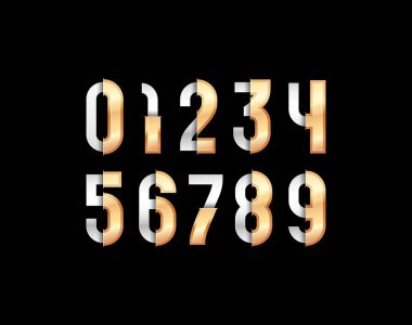 Altın parlak sayılar, 3D altın parlayan rakamlar çelik stili, vektör illüstrasyonu 10EPS