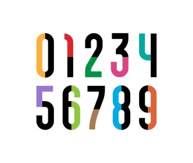 İnce sayılar kümesi, yüksek rakamlar 0-9 arası sanat tarzı, vektör illüstrasyonu 10EPS