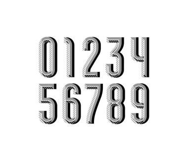 Gri çizgili yoğunlaştırılmış sayılar, 3d rakamlar kümesi, 10EPS vektör illüstrasyonu