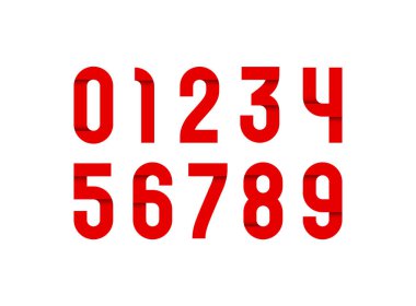 Parlak stilde ayarlanmış kırmızı sayılar, 0 'dan 9' a kadar rakamlar gölgeli, 10EPS vektör illüstrasyonlu