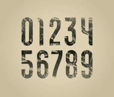 Boya numaraları seti eski püskü stil, sıkıntılı rakamlar 0-9, vektör illüstrasyonu 10EPS