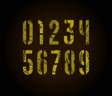 Boya kalıpları kümesi eski tarz, sıkıntılı rakamlar 0 'dan 9' a, vektör illüstrasyon 10EPS