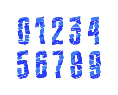 Kırık cam numaralar seti 3B stil, parçalanmış rakamlar 0-9, vektör illüstrasyonu 10EPS