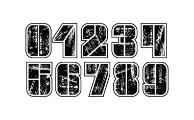 Boya numaraları seti eski püskü stil, sıkılmış kalın rakamlar 0-9, vektör illüstrasyonu 10EPS