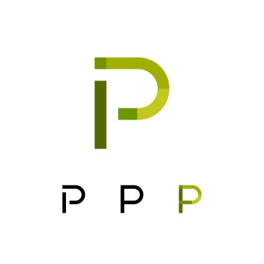Logo Harfi P, modaya uygun modern alfabe yazı tipi, marka adı tasarımın için dört farklı harf kümesi, vektör illüstrasyonu 10 EPS
