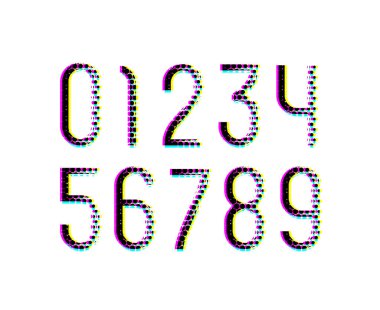 Noktalı sayılar, yarım ton efektiyle 0 'dan 9' a rakamlar, vektör illüstrasyonu 10EPS