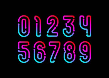 Teknoloji numaraları, neon rakamları, vektör illüstrasyonu 10EPS