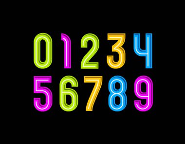 Renkli sayılar parlak tatil tarzında ayarlanmış, çocuk sanatında 0-9 arası renkli rakamlar, 10EPS vektör illüstrasyonu