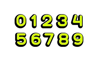 3D yumuşak yuvarlak sayılar, 0 'dan 9' a parlak sayılar, vektör illüstrasyonu 10EPS