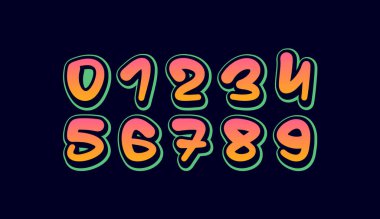 Graffiti numaraları, sokak sanatı tarzında 0 ile 9 arasında renkli rakamlar, vektör illüstrasyonu 10EPS