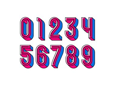 Parlak pop numaraları seti 3B stil, rakamlar 0, 1, 2, 3, 4, 5, 6, 7, 8, 9, vektör ilüstrasyonu 10EPS