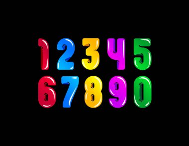 3 boyutlu sayılar, logo dizaynınız için, 0, 1, 2, 3, 4, 5, 6, 7, 8, 9 rakamları renkli stil, 10EPS.