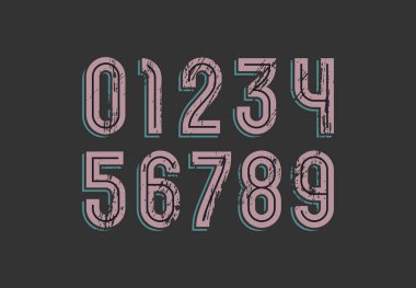 Retro sayılar, eski sayı kümesi, yıpranmış vektör illüstrasyonu 10EPS