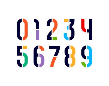 Sayılar kümesi, şablon biçiminde 0 ile 9 arasında oynak rakamlar, vektör illüstrasyonu 10EPS