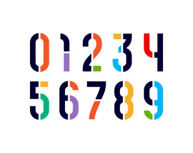 Sayılar kümesi, şablon biçiminde 0 ile 9 arasında oynak rakamlar, vektör illüstrasyonu 10EPS