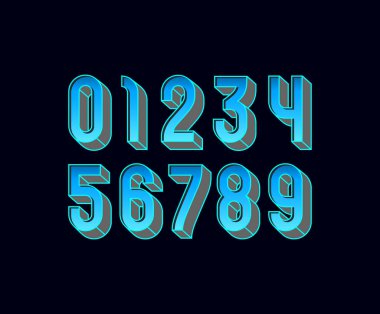 Mavi sayılar seti 3B biçimi, 0 'dan 9' a rakamlar, vektör illüstrasyonu 10EPS