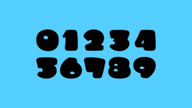 Yuvarlak kalın sayılar, çocuk rakamları 0 'dan 9' a kadar siyah stil, vektör illüstrasyonu 10EPS.