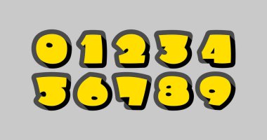 Çizgi film numaraları, çocuk numaraları 0 'dan 9' a kadar oyuncu stili, vektör illüstrasyonu 10EPS.