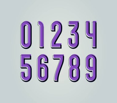 İnce sayılar kümesi, uzun sayılar 0, 1, 2, 3, 4, 5, 6, 7, 8, 9 sanat stili, vektör illüstrasyonu 10EPS